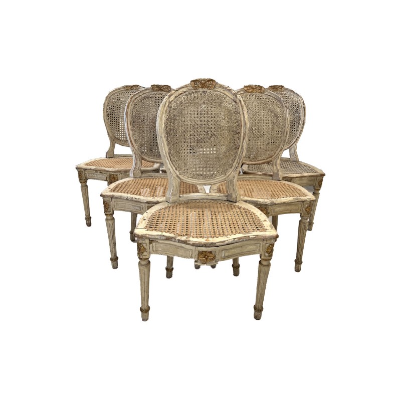 Set of 6 18c Louis XVI Caned Chairs