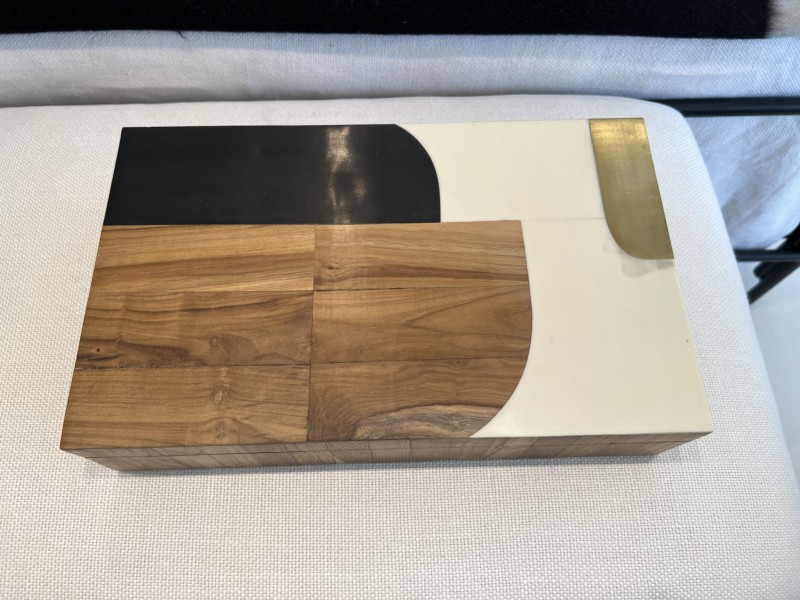 Decorative Wooden Inlaid Box - Black/Ivory - Image 4
