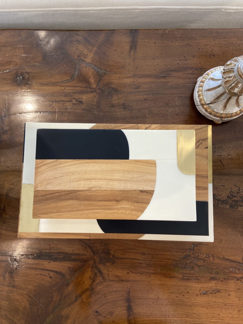 Decorative Wooden Inlaid Box - Black/Ivory - Image 3