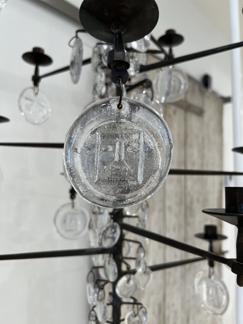 Mid-Century Swedish Erik Hoglund Iron & Glass 12 Light Chandelier - Image 5