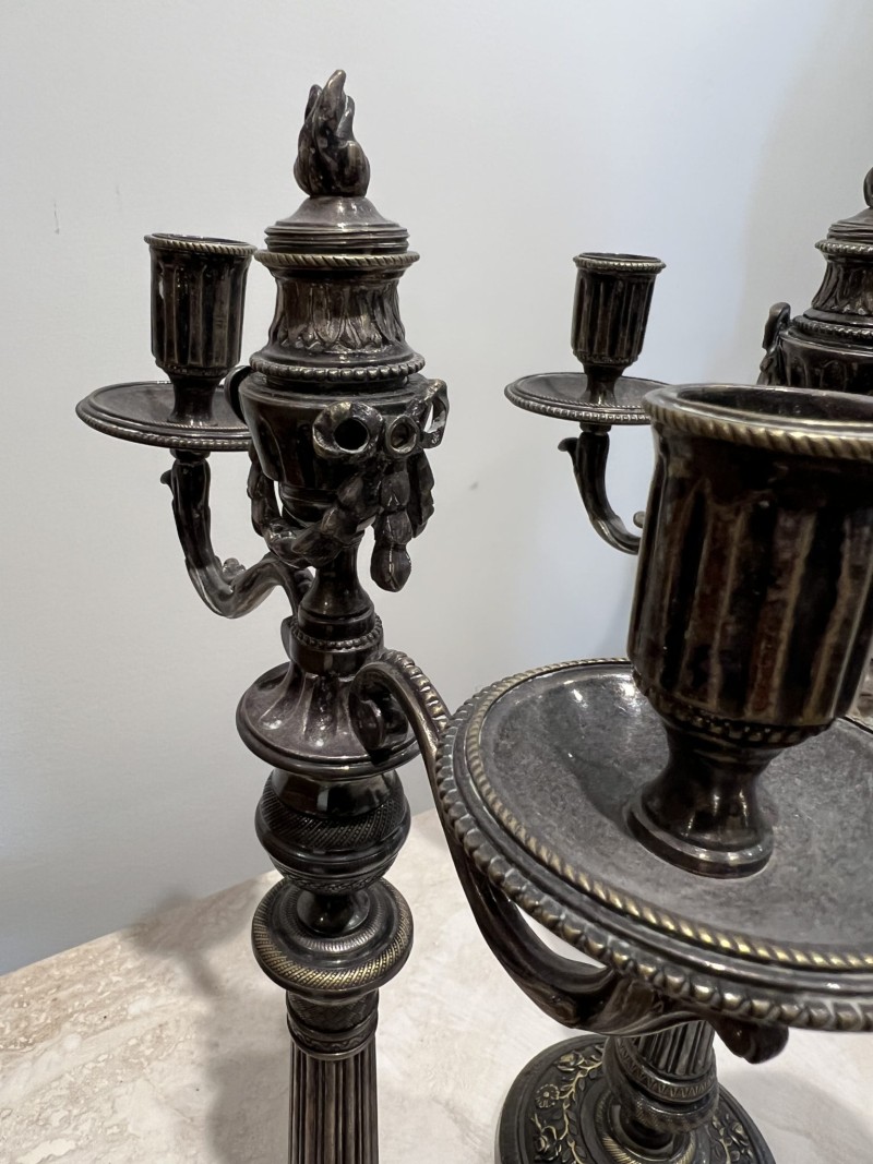 Pair Silver Double Candlesticks - Image 2