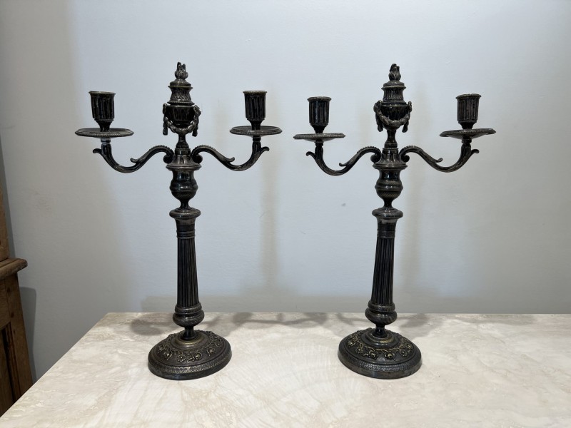 Pair Silver Double Candlesticks - Image 8