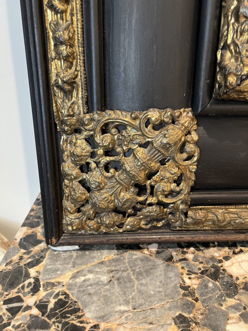 19c Spanish Napoleon III Black or Noir Mirror with Repousse Detail - Image 4