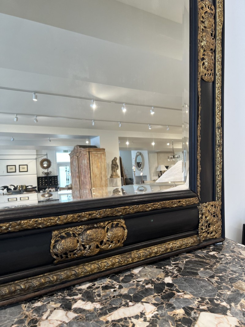 19c Spanish Napoleon III Black or Noir Mirror with Repousse Detail - Image 6