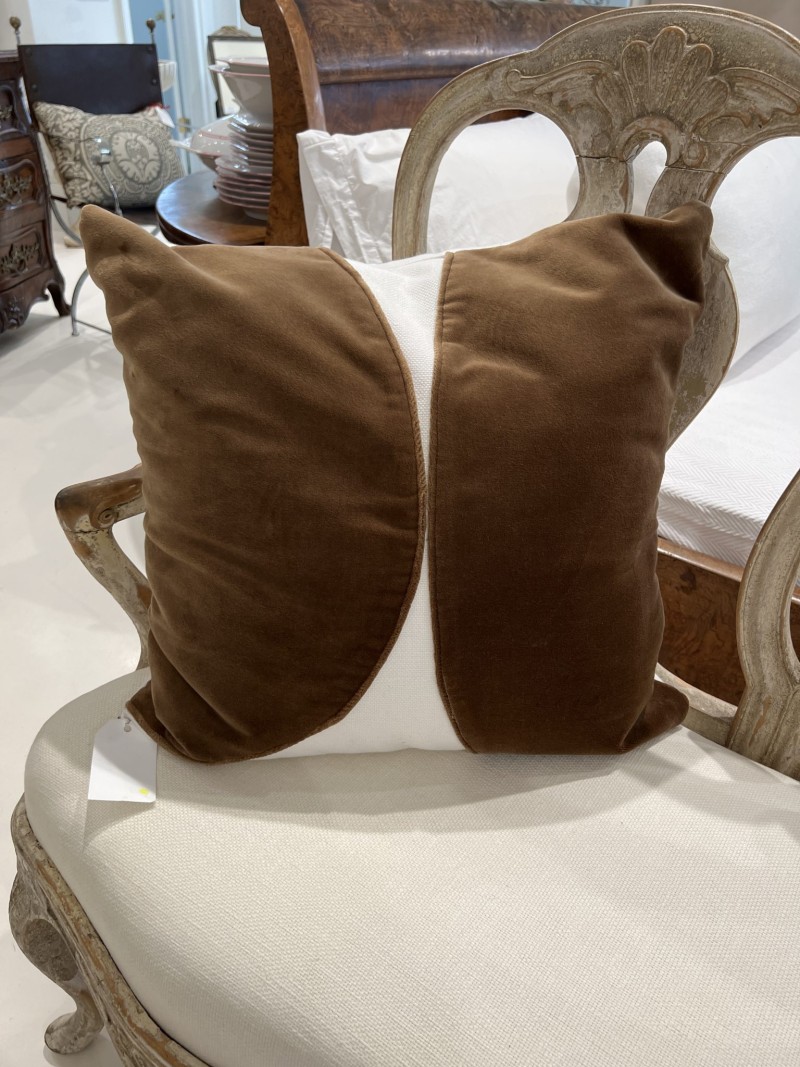 Brown Velvet on Oyster Linen Pillow - Image 2