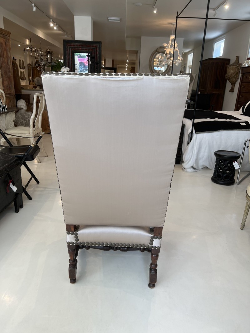 18th Century Louis XIII Style Arm Chair in Taupe Silk - Image 4