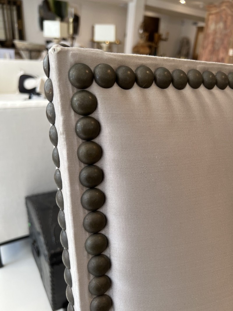 18th Century Louis XIII Style Arm Chair in Taupe Silk - Image 9