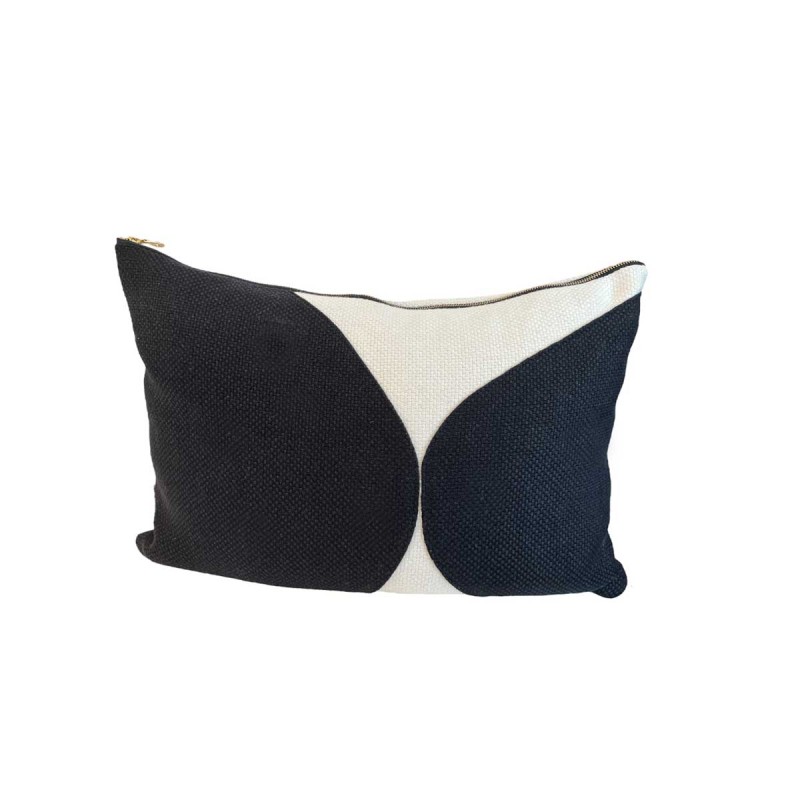 Heavy Black Belgian Linen on Oyster Pillow