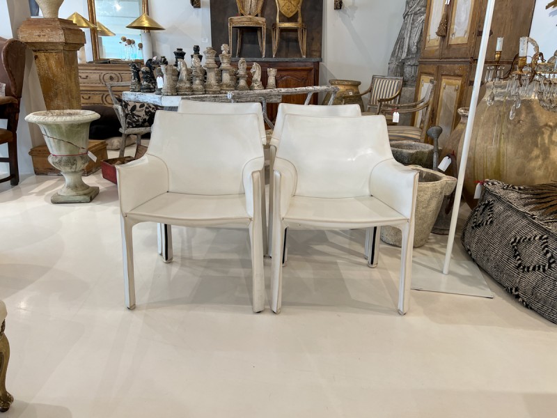 Set of Four White Leather Cab Armchairs by Cassina - Image 9