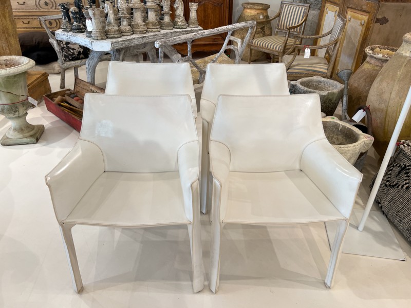 Set of Four White Leather Cab Armchairs by Cassina - Image 8