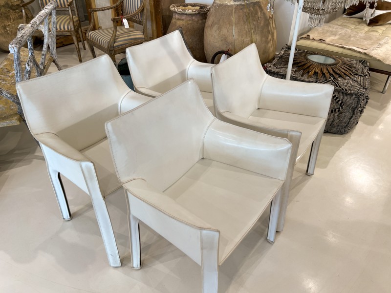 Set of Four White Leather Cab Armchairs by Cassina - Image 7