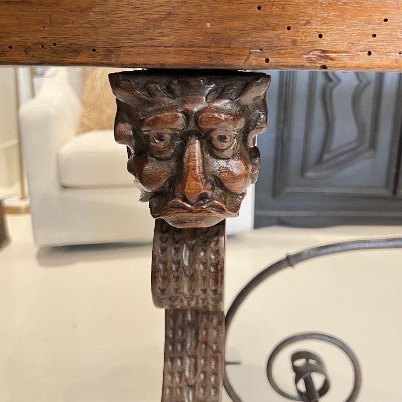 18c Heavily Carved Spanish Table with Iron Stretcher - Image 7