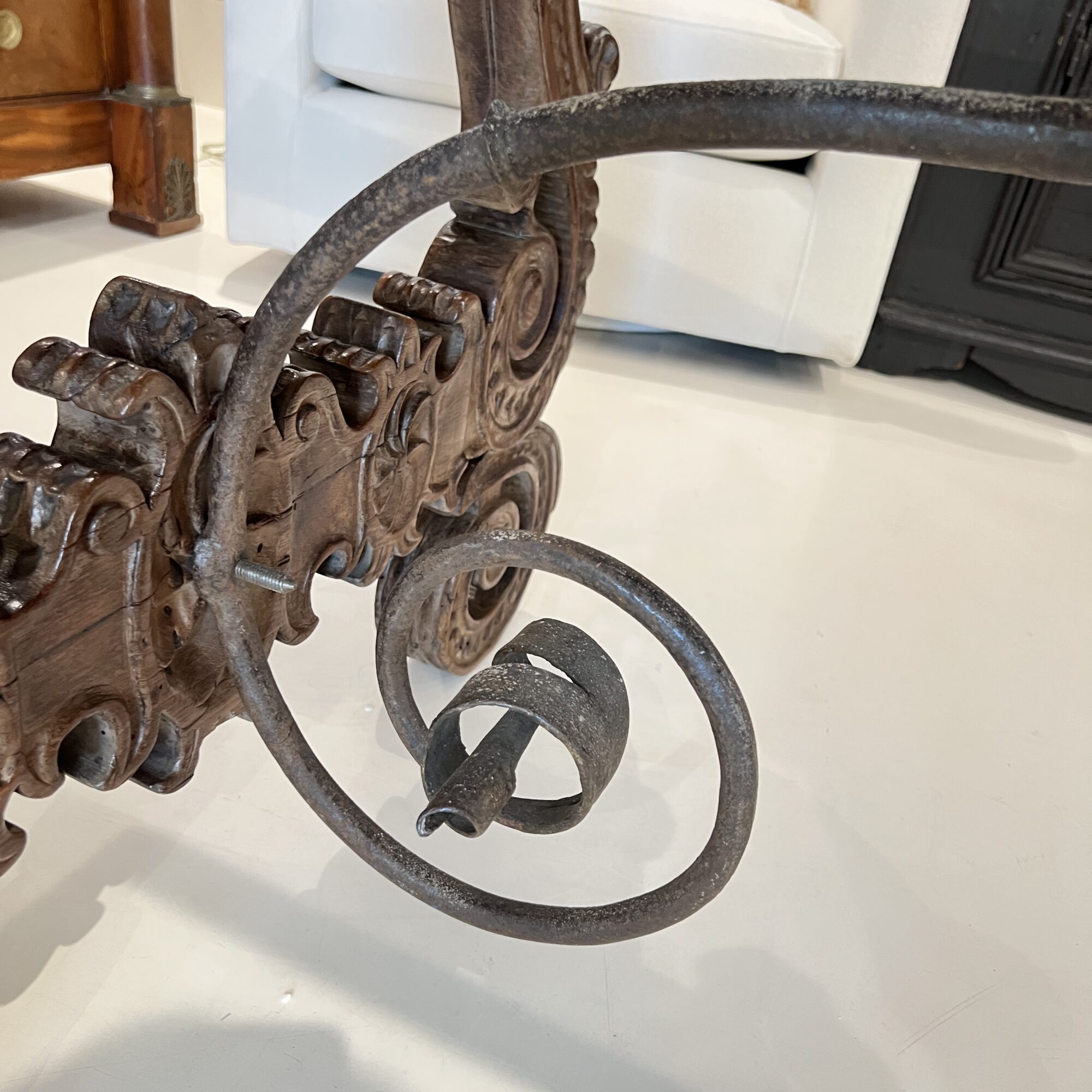 18c Heavily Carved Spanish Table with Iron Stretcher - Image 9