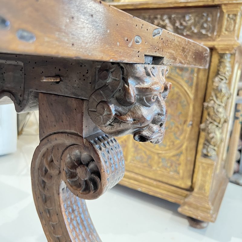 18c Heavily Carved Spanish Table with Iron Stretcher - Image 10