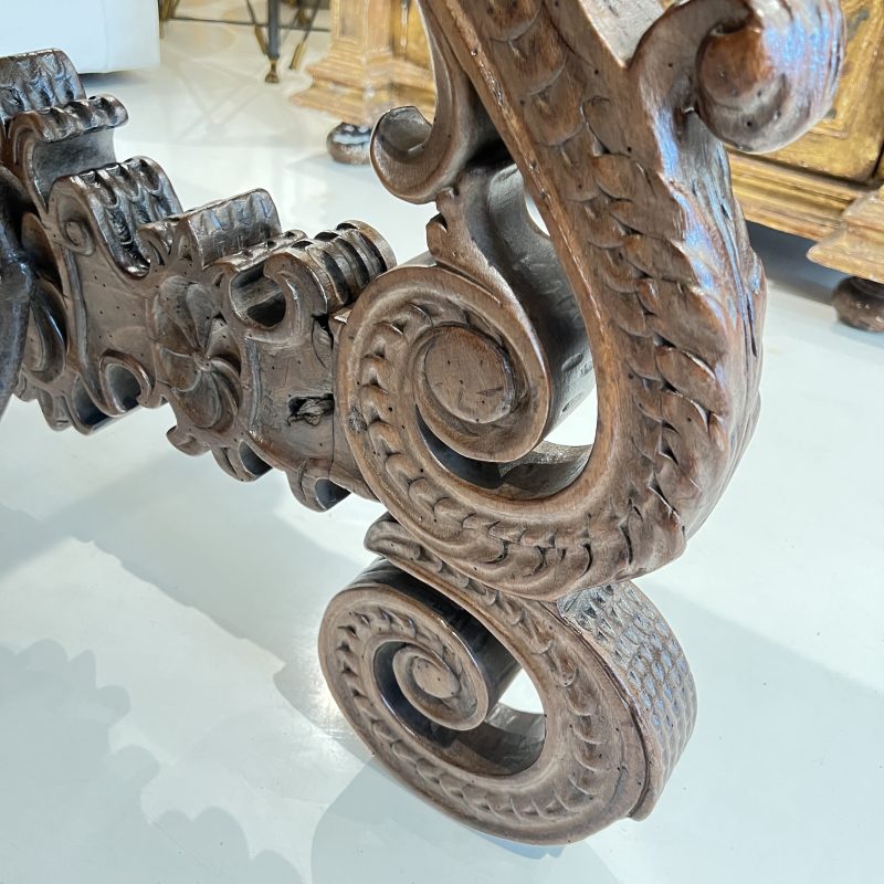 18c Heavily Carved Spanish Table with Iron Stretcher - Image 11