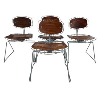 Late 20th Century French Set of 4 Leather & Metal "Beaubourg" Chairs from the Georges Pompidou