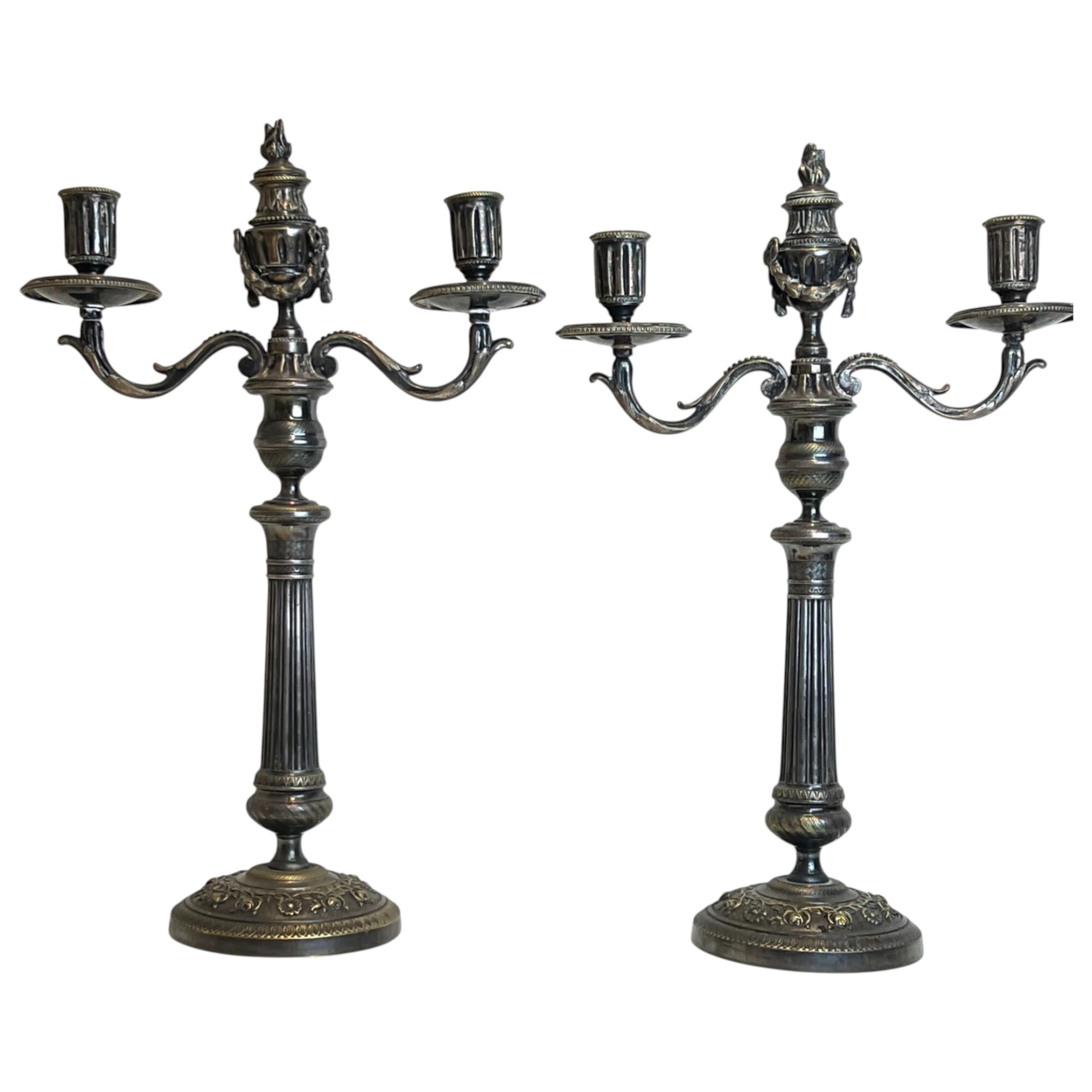 Pair Silver Double Candlesticks