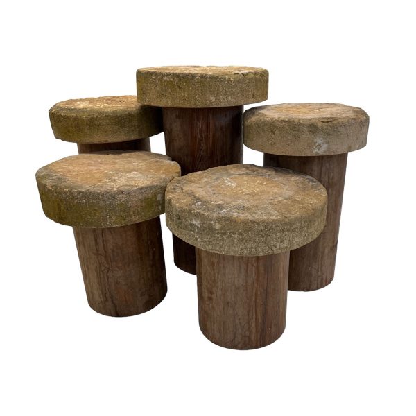 5 Acacia Wood Tables with Stone Tops