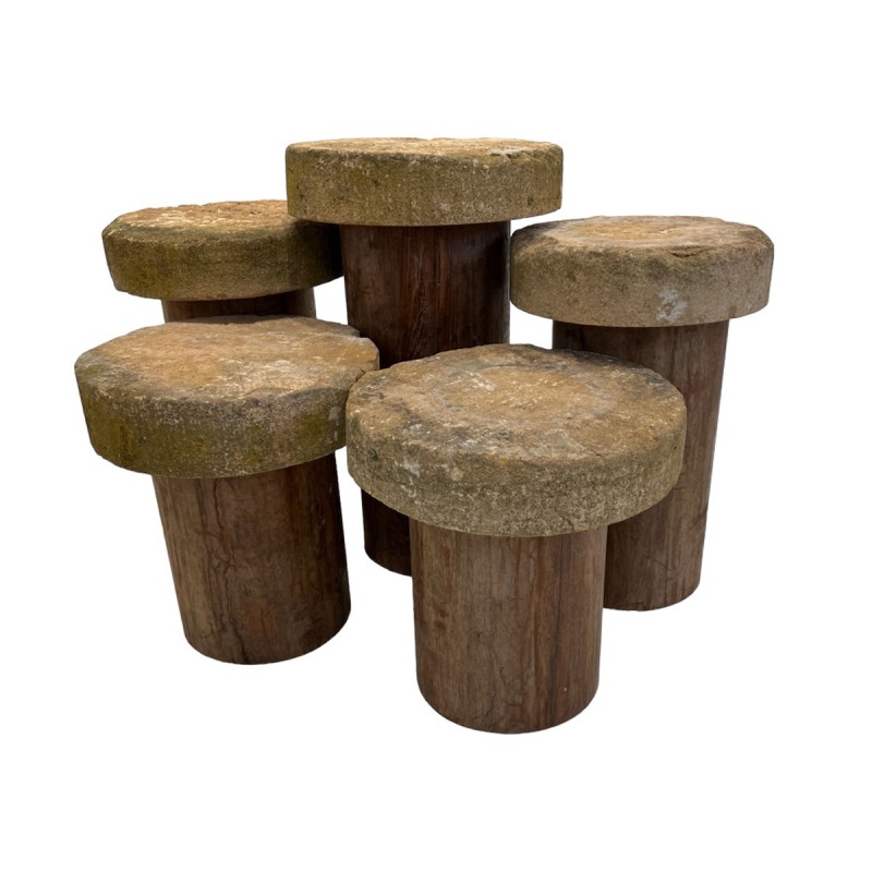 5 Acacia Wood Tables with Stone Tops