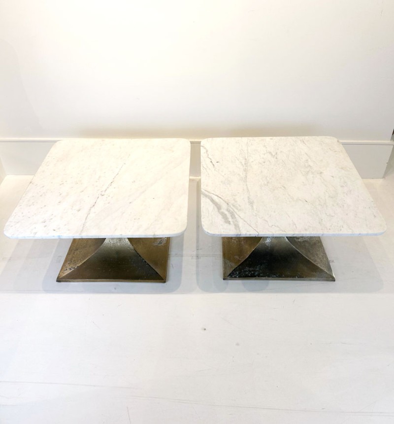 Mid-Century Italian Brass Coffee Table with Carrara Marble Top (Two Available) - Image 3