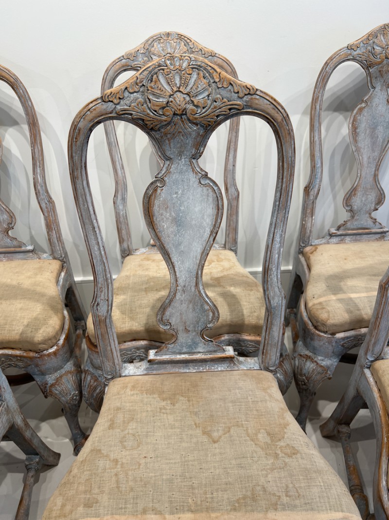 19th Century Swedish Rococo Set of 8 Dining Chairs - Image 9