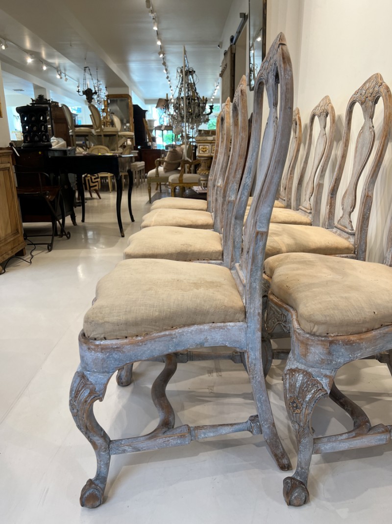 19th Century Swedish Rococo Set of 8 Dining Chairs - Image 5