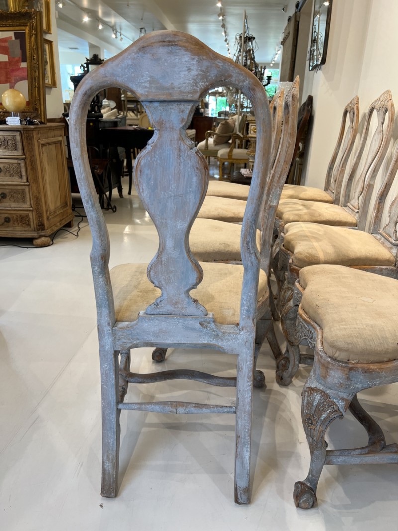 19th Century Swedish Rococo Set of 8 Dining Chairs - Image 4