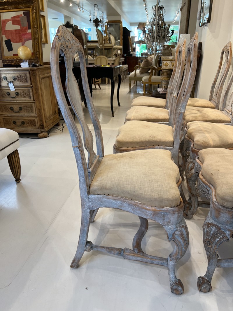 19th Century Swedish Rococo Set of 8 Dining Chairs - Image 3