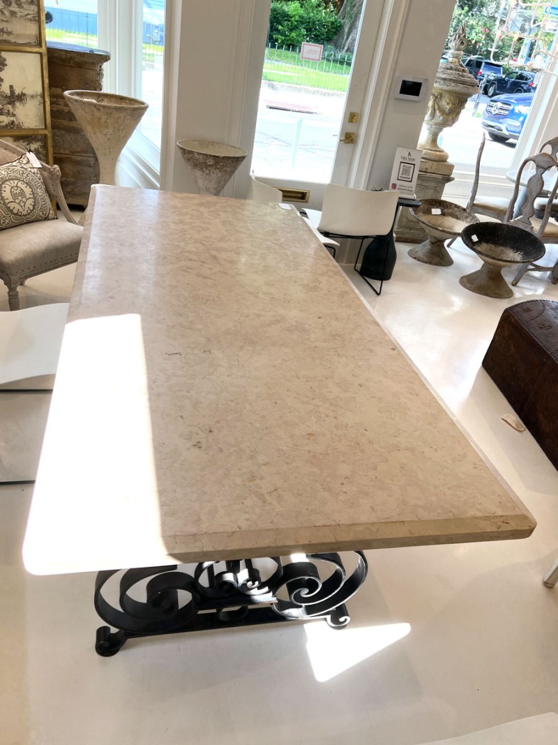 Large Mid-Century Forged Iron & Marble Dining Table - Image 3