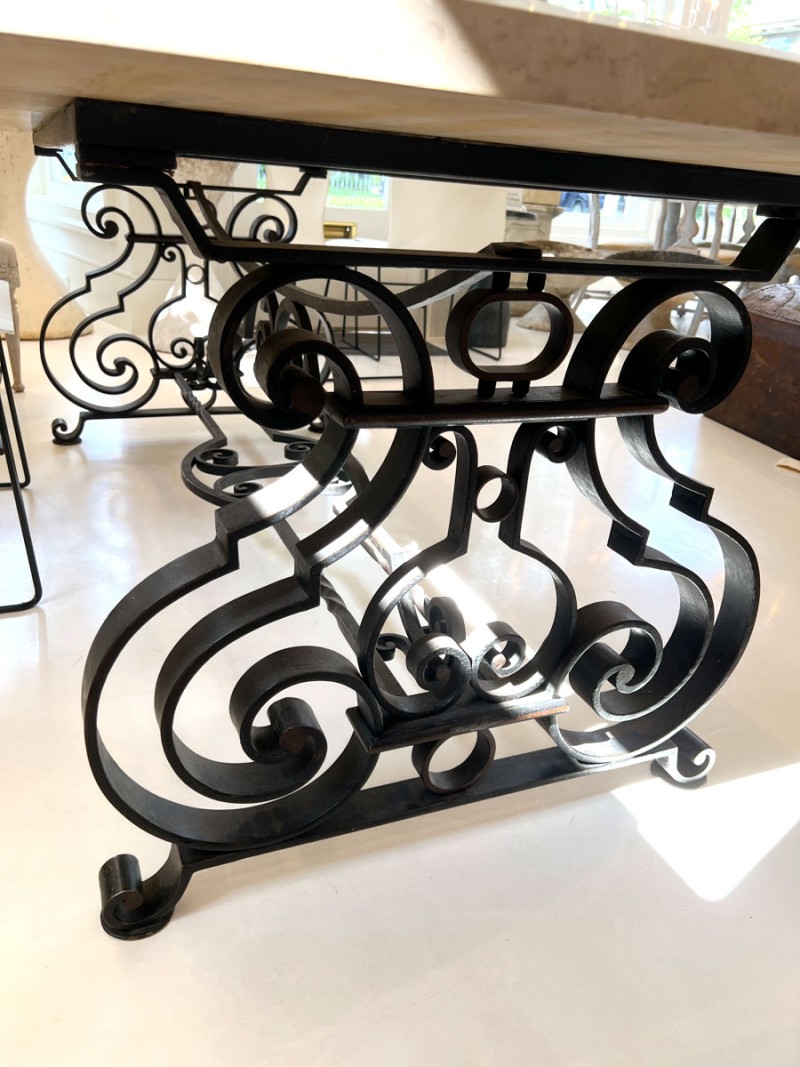 Large Mid-Century Forged Iron & Marble Dining Table - Image 4