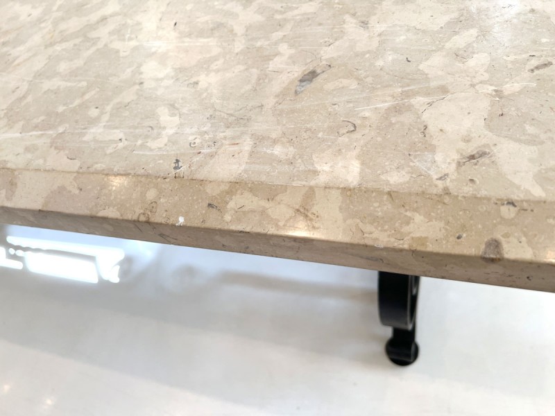 Large Mid-Century Forged Iron & Marble Dining Table - Image 8