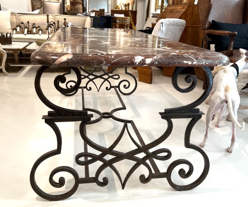 19th Century Hand Forged Iron Dining Table with Conforming Marble Top - Image 2