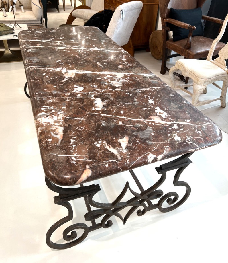 19th Century Hand Forged Iron Dining Table with Conforming Marble Top - Image 3