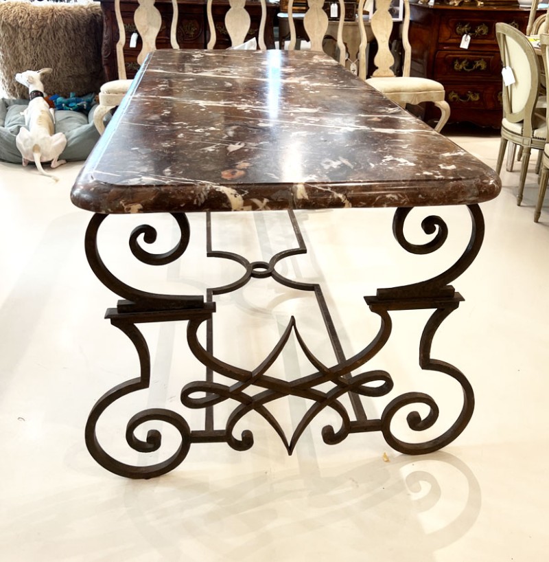19th Century Hand Forged Iron Dining Table with Conforming Marble Top - Image 4