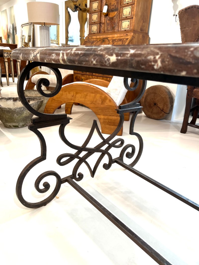 19th Century Hand Forged Iron Dining Table with Conforming Marble Top - Image 5