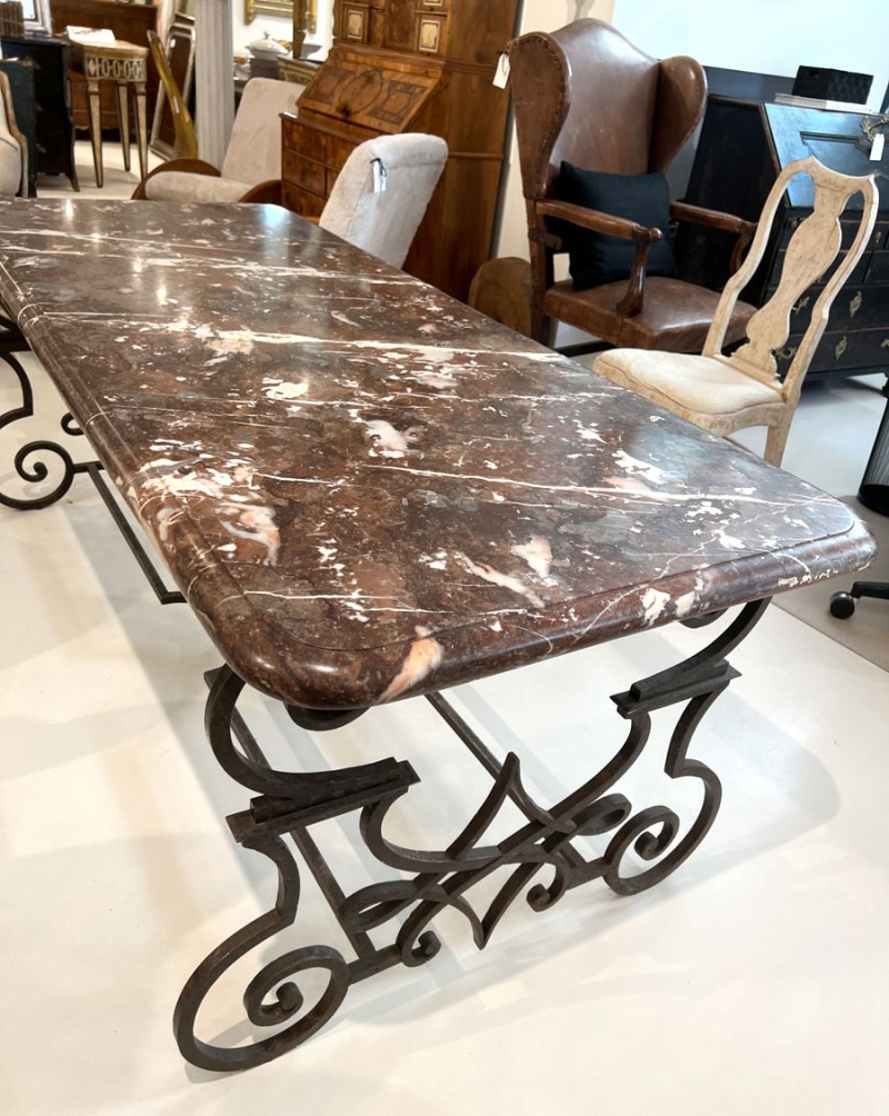 19th Century Hand Forged Iron Dining Table with Conforming Marble Top - Image 6