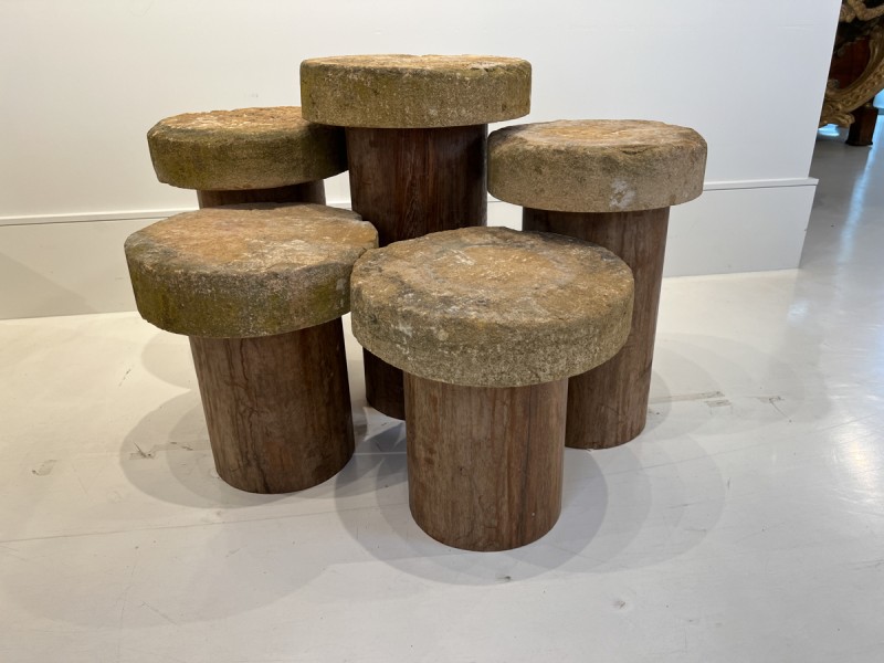 5 Acacia Wood Tables with Stone Tops - Image 2