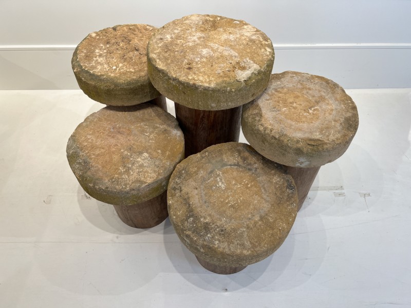 5 Acacia Wood Tables with Stone Tops - Image 3