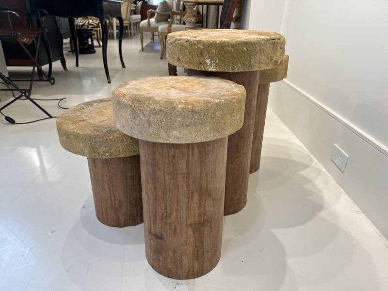 5 Acacia Wood Tables with Stone Tops - Image 4
