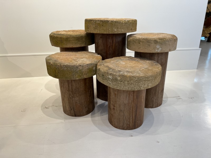 5 Acacia Wood Tables with Stone Tops - Image 7