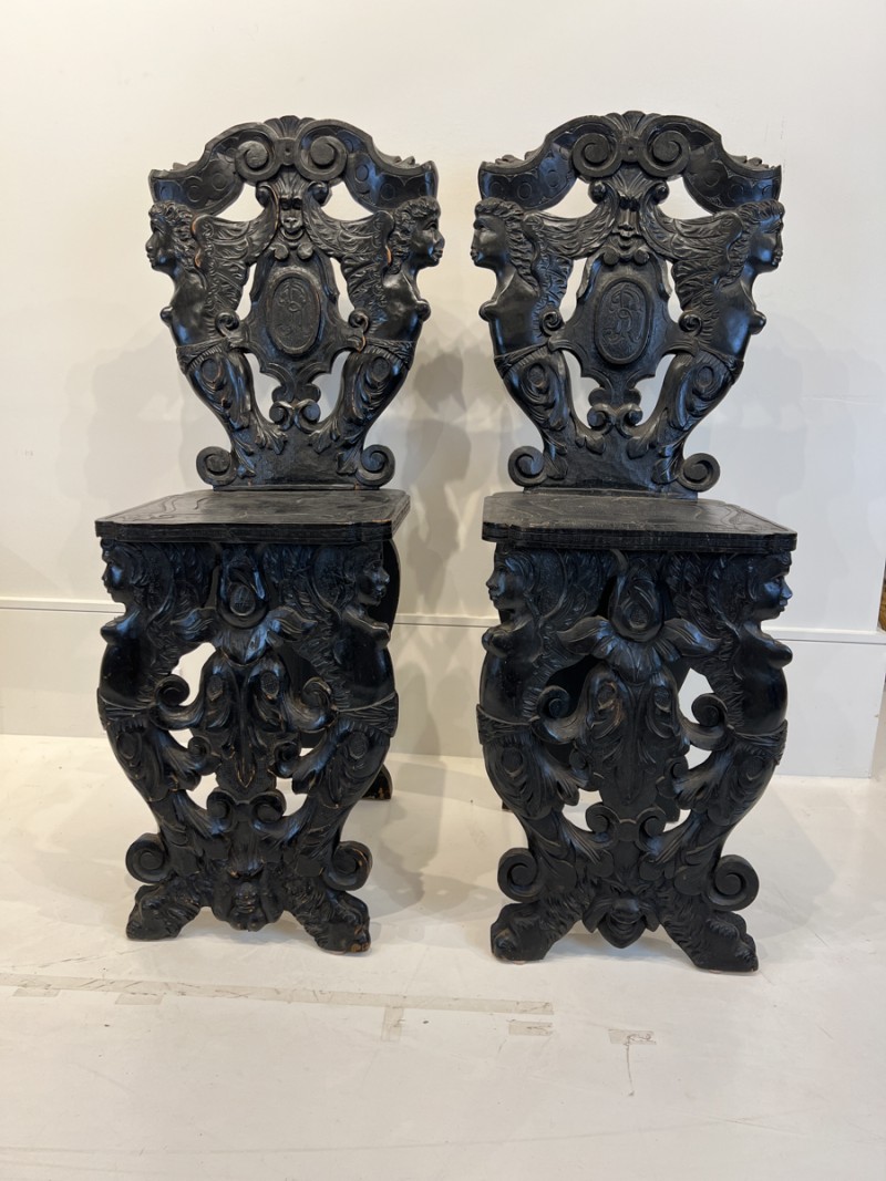 Pair of 19th Century Black Forest Escabell Chairs - Image 6