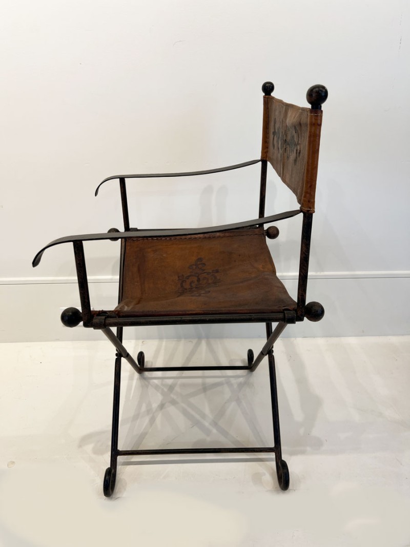 19th Century Leather Savonarola Chair with Iron - Image 2