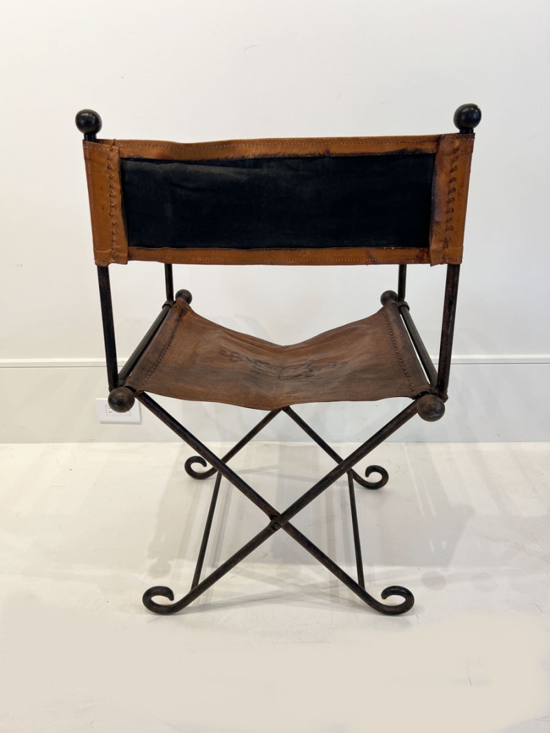 19th Century Leather Savonarola Chair with Iron - Image 3