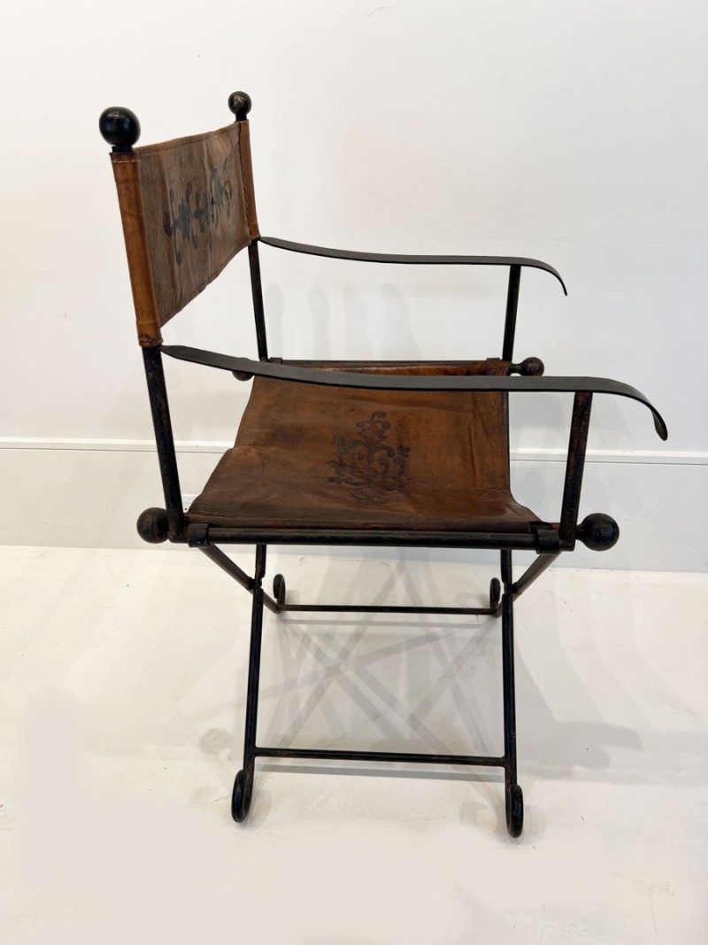 19th Century Leather Savonarola Chair with Iron - Image 4