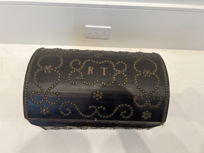 18th Century French Antique Leather Box with Nailheads & Monogram - Image 2