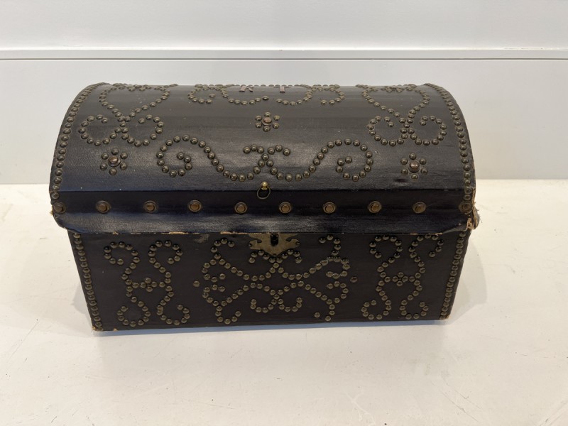 18th Century French Antique Leather Box with Nailheads & Monogram - Image 3