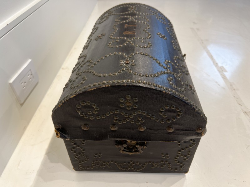 18th Century French Antique Leather Box with Nailheads & Monogram - Image 5