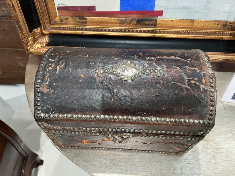 18th Century Antique Leather Box with Nailheads - Image 3
