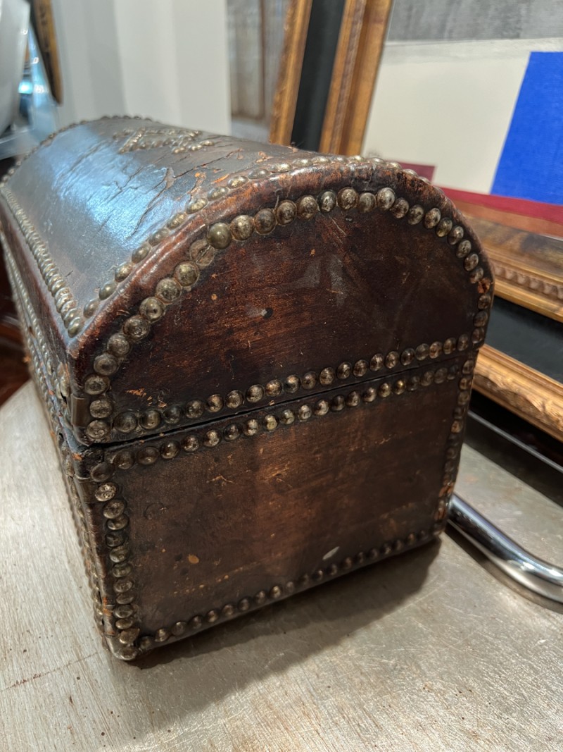 18th Century Antique Leather Box with Nailheads - Image 4