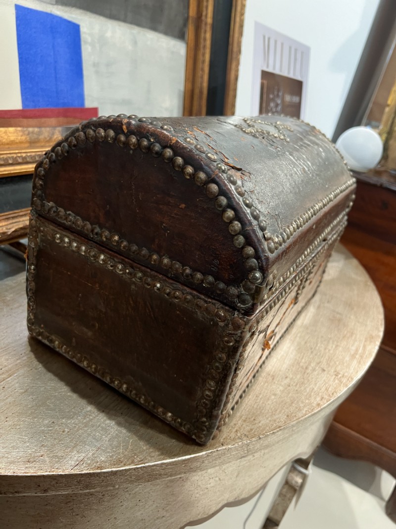 18th Century Antique Leather Box with Nailheads - Image 5